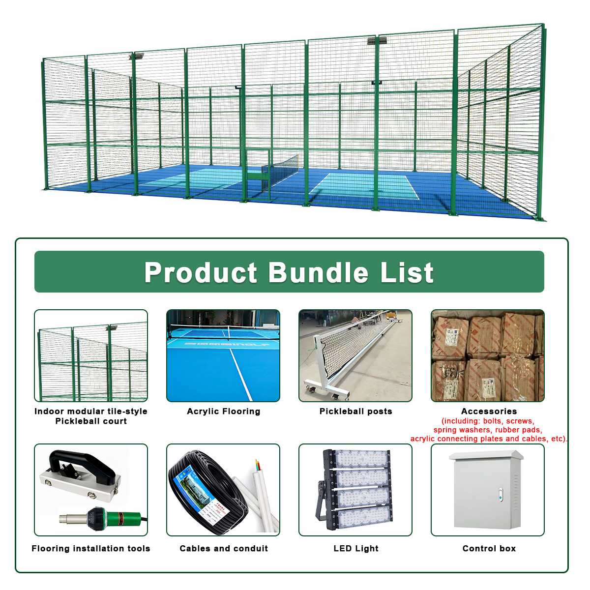 Complete Modular Pickleball Court System with PVC Or Acrylic Surface