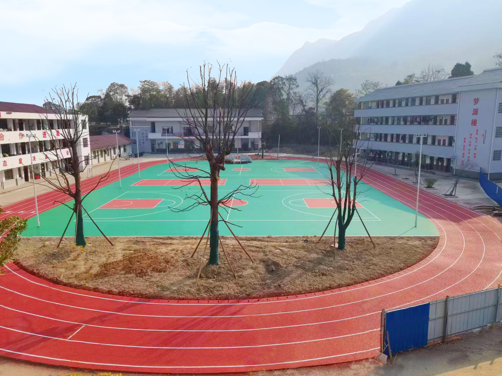Hybrid athletic running track surface for stadium and school sports fields